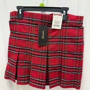 Shinestar Vibrant Red Plaid Skirt